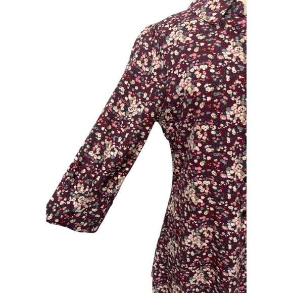 Natural Life Twiggy Mini Shirt Dress Burgundy Floral 3/4 Sleeve Boho EUC Size M - Picture 2 of 9